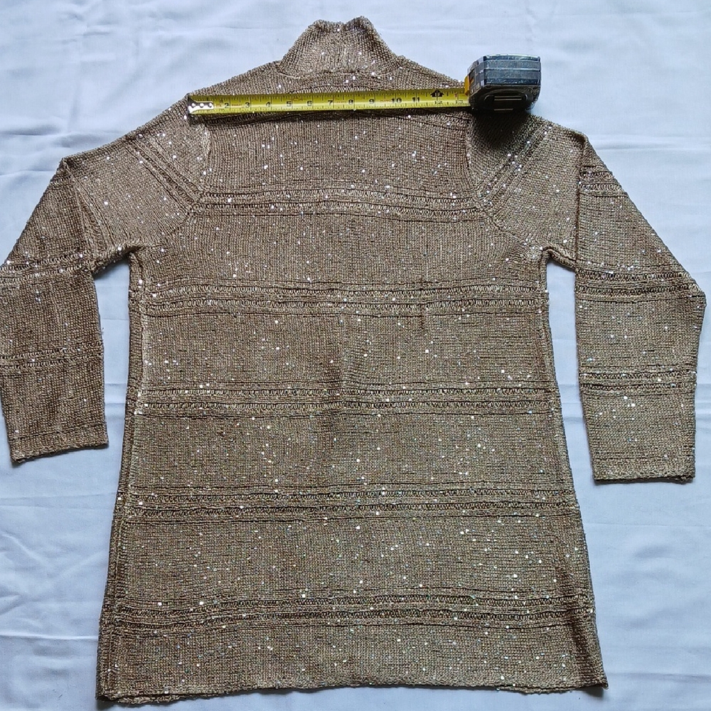 Chico's Tan Cardigan Sweater Textured Knit Open Front‎ Sz 1 - Picture 8 of 8